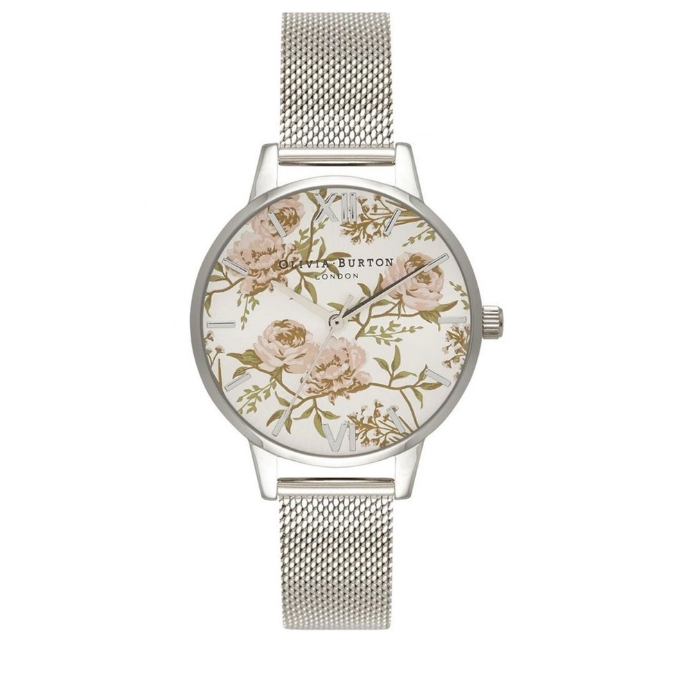 Olivia Burton Midi Parlour Silver Floral Watch